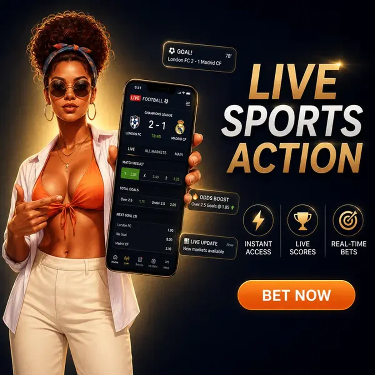 Professional woman navigating sports betting options on smartphone at Live Sports Action Right Now